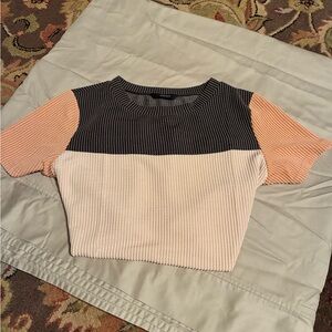 Chic Striped Crop Top in Black, Cream, and Tan